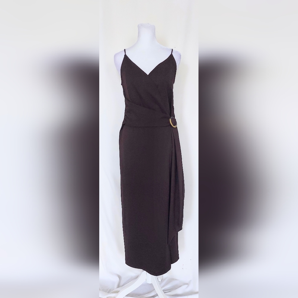 Zara Faux Wrap Belted Waist Dress Size Small Brown